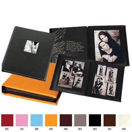 Leather Album Designs Regency Series Spiral Bound Album with 3x3" Front Cover Window, 12 Pages, Holds 24-5x7" Photos, Black Eurohyde Cover and Black Pages.
