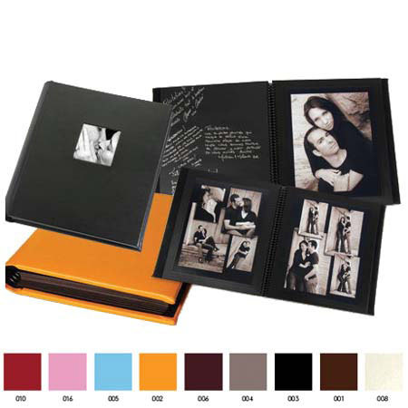 Leather Album Designs Regency Series Spiral Bound Album with 3x3" Front Cover Window, 12 Pages, Holds 24-8x10" Photos, Black Eurohyde Cover and Black Pages.