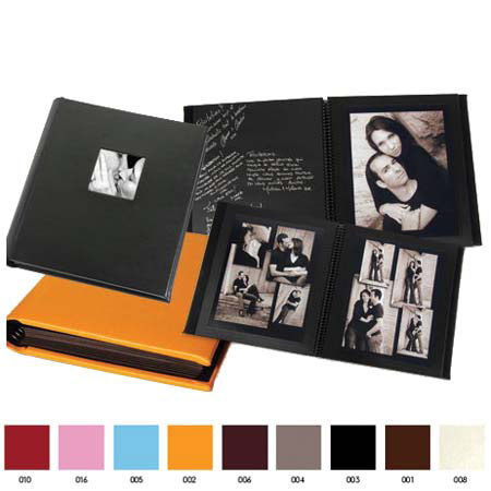 Leather Album Designs Regency Series Spiral Bound Album with 3x3" Front Cover Window, 12 Pages, Holds 24-8x10" Photos, Blue Eurohyde Cover and Black Pages.