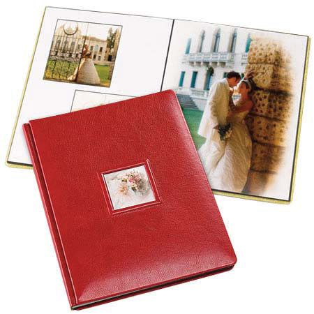 Leather Album Designs Prestige Flush Series Library Bound Album, 20 Pages holds 40-10x10" Photos, Brilliant Red Bounded Leather Covers and Black Pages with Black Edging.