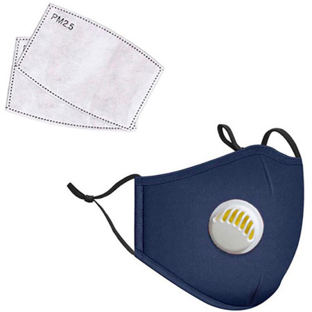 LANDOU Reusable Fabric Face Mask with PM2.5 Filters & Valve (Kids, Blue)