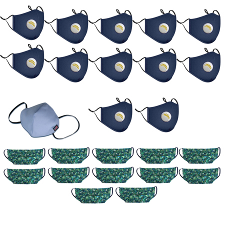 LANDOU 12x Reusable Fabric Blue Face Mask with PM2.5 Filters & Valve for Kids, Bundle with 12x Cotton Seaglass Face Mask and 10x Fabric Blue Face Mask