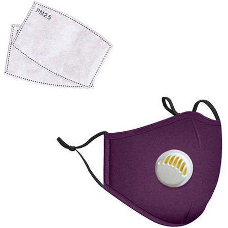 LANDOU Reusable Fabric Face Mask with PM2.5 Filters & Valve (Kids, Purple)
