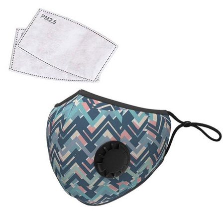 LANDOU Reusable Fabric Face Mask with PM2.5 Filters & External Valve (Adults, Blue Design)