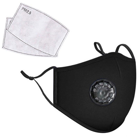 LANDOU Reusable Fabric Face Mask with PM2.5 Filters & External Valve (Adults, Black)