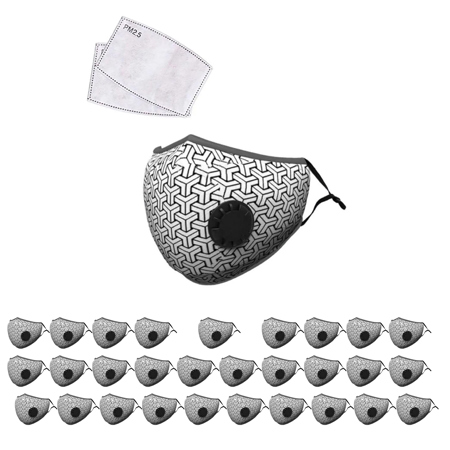 LANDOU Reusable Fabric Face Mask with PM2.5 Filters & External Valve for Adults, Black/White, 30-Pack