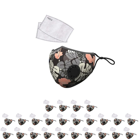 LANDOU Reusable Fabric Face Mask with PM2.5 Filters & External Valve for Adults, Floral, 25-Pack