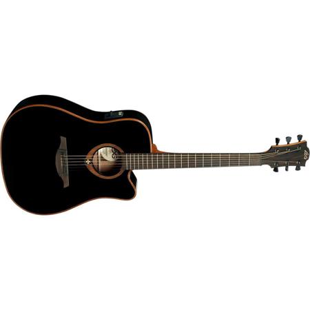 Lag Tramontane T100DCE Dreadnought Cutaway Acoustic-Electric Guitar, Black