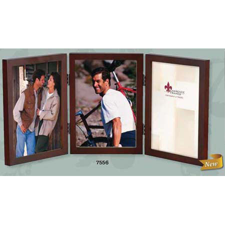 Lawrence Wood Series, Hinged Wood Molding Frame for Three 4x6" Photographs, Color: Walnut