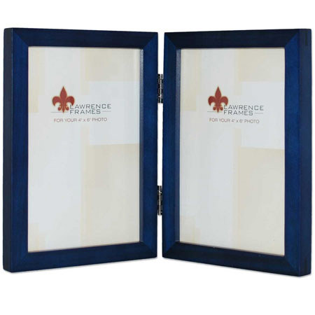 Lawrence Wood Series, Hinged Wood Molding Frame for Two 4x6" Photographs, Color: Blue