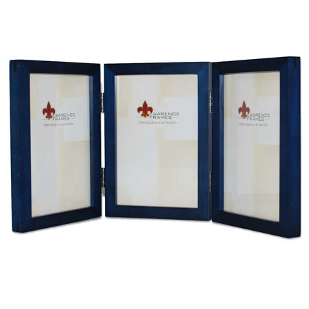 Lawrence Wood Series, Hinged Wood Molding Frame for Three 5x7" Photographs, Color: Blue