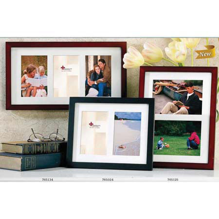 Lawrence Wood Series, Wood Molding Frame with Beveled Mat for Three 4x6" Photographs, Color: Black