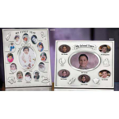 Lawrence Silver Plated "My First Year" 8x10" Metal Frame with Oval Center for a 3x5" Photo & 12 Surrounding Ovals for Wallet Size Photos