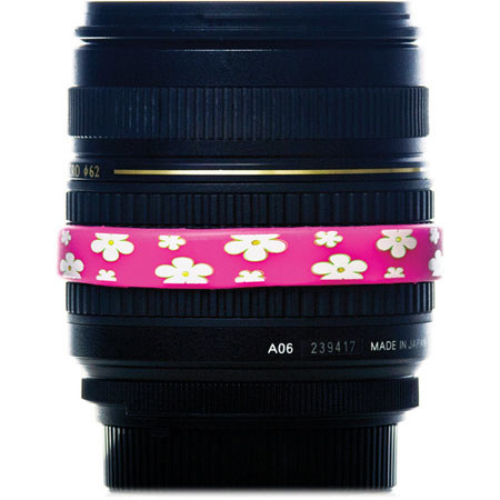 Lens Band Stop Zoom Creep for Zoom Lenses - Daisies with Hot Pink Band