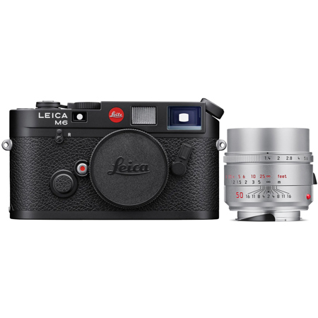 Leica M6 35mm Film Rangefinder Camera, Black, Bundle with 50mm f/1.4 Summilux-M ASPH Lens, Silver