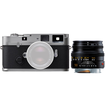 Leica MP 0.72 Compact 35mm Film Rangefinder Camera with 0.72x Viewfinder Magnification, Silver, Bundle with 50mm f/2 Summicron-M Lens for M System, Black