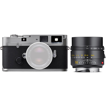 Leica MP 0.72 Compact 35mm Film Rangefinder Camera with 0.72x Viewfinder Magnification, Silver, Bundle with 50mm f/1.4 Summilux-M ASPH Lens, Black