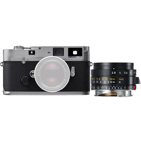 Leica MP 0.72 Compact 35mm Film Rangefinder Camera with 0.72x Viewfinder Magnification, Silver, Bundle with 28mm f/2.8 Elmarit-M Aspherical Lens, Black