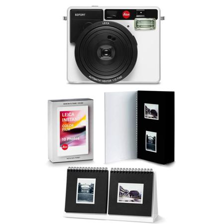 Leica Sofort Instant Camera White W/Sofort Color Film Pack/Photo Album/Presenter