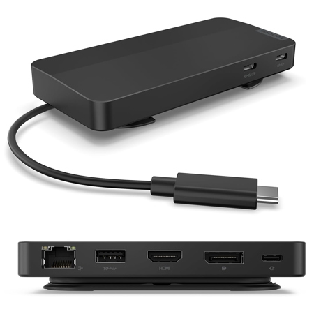 Lenovo USB Type-C Dual Display Travel Dock with Adapter, Eclipse Black
