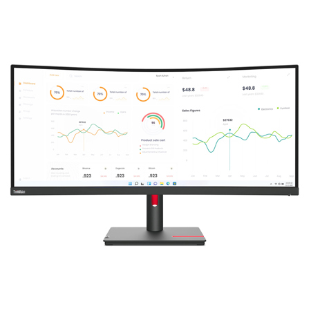 Lenovo ThinkVision T34w-30 34" 21:9 UltraWide QHD Curved VA WLED LCD Monitor, Raven Black