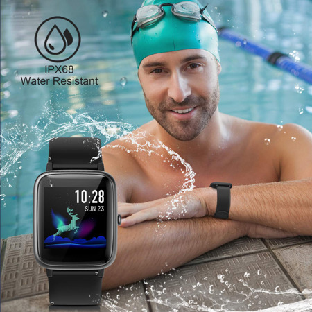 LetsFit ID205L 1.3 Touch Screen GPS Smart Watch with Heart Rate and Sleep Monitor IP68 Waterproof Black