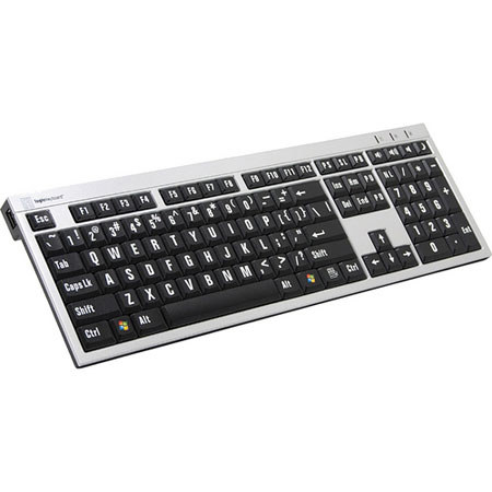 LogicKeyboard XLPrint PC Slim Line Keyboard, Wht on Blk