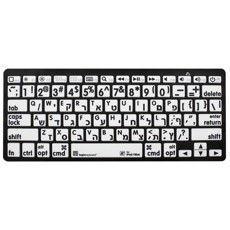 LogicKeyboard XL Print Wireless Bluetooth 3.0 Mini Keyboard (American English/Hebrew, Black on White)