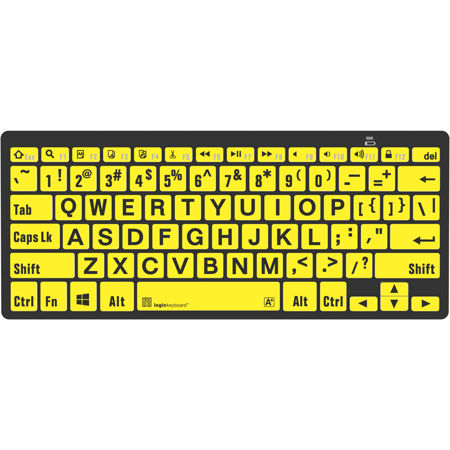 LogicKeyboard XL Print PC Bluetooth Mini Keyboard, Black on Yellow, US English