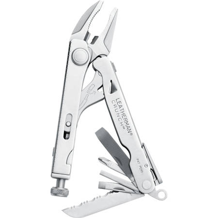 Leatherman Crunch Multi-Tool, Stainless Steel with Locking Pliers Head, & Twelve Components, Polished Finish, Overall Length 5.5", Closed 4.0", Leather Sheath.