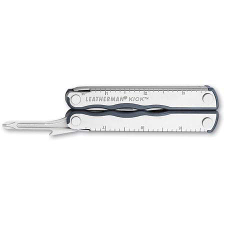 Leatherman Kick Multi-Tool, Stainless Steel with Needlenose Pliers Head & 12 Components with Leather Sheath, Closed Length 4"