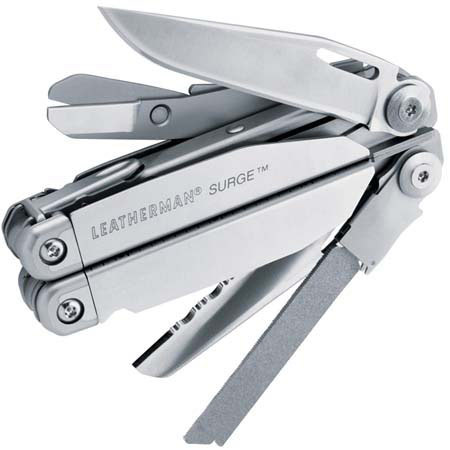 Leatherman Surge Multi-Tool, Stainless Steel with Needlenose Pliers Head & 18 Components with Nylon Sheath, Closed Length 4.5"