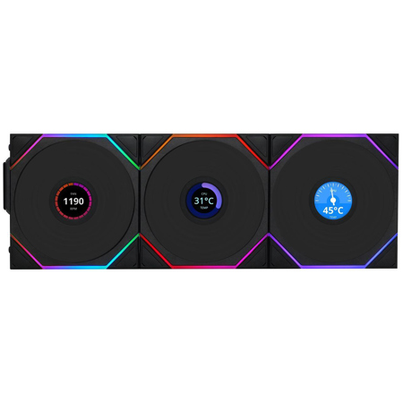 Lian-Li UNI FAN TL Wireless 1.6" LCD 120mm ARGB Case Fan with Controller, Black, 3-Pack
