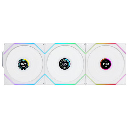 Lian-Li UNI FAN TL Wireless 1.6" LCD 120mm ARGB Case Fan with Controller, White, 3-Pack