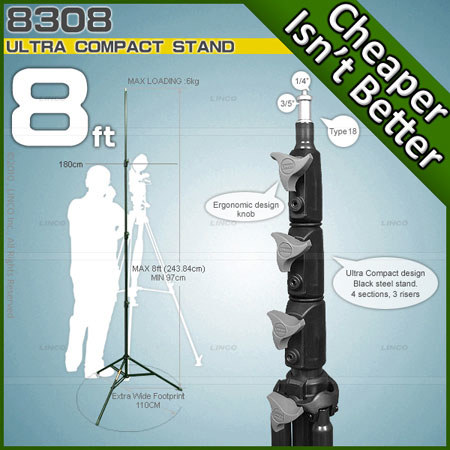 Linco 8 Foot Compact Steel Light Stand, Black
