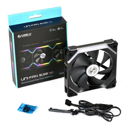Lian-Li UNI FAN SL120 Revolutionized Daisy-Chain 120mm ARGB Fan, Black
