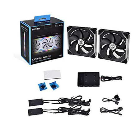 Lian-Li UNI FAN SL140 Revolutionized Daisy-Chain 140mm ARGB Fan, Black, 2-Pack
