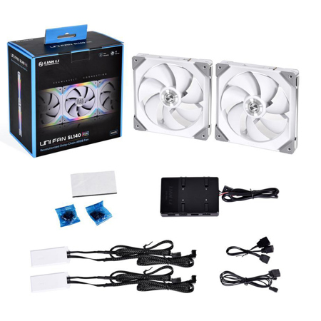Lian-Li UNI FAN SL140 Revolutionized Daisy-Chain 140mm ARGB Fan, White, 2-Pack