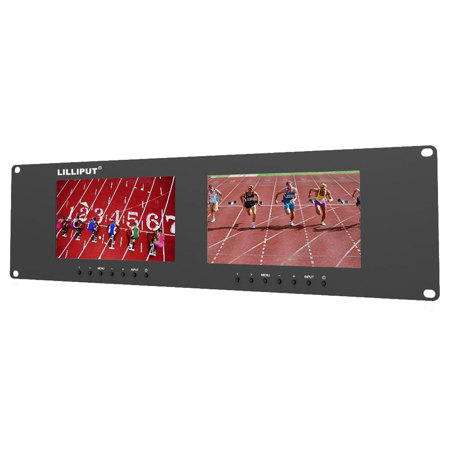 Lilliput RM-7025 3RU Rackmount LED Monitor with Dual 7" Screen, 800x480, Dual VGA, Video and DVI Input/Output
