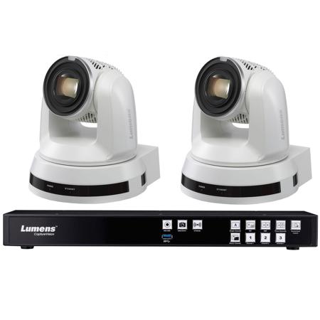 Lumens Media Processor LC200 CaptureVision Station with 2x VC-A61P 4K UHD IP PTZ Cameras, White