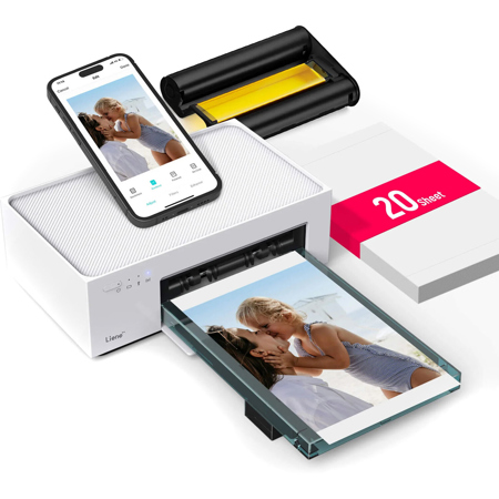 Liene Amber M100 Instant Photo Printer with Ink Cartridge Refill, White