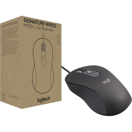 Logitech Signature M520 L USB-C Wired Mouse, Large, Graphite