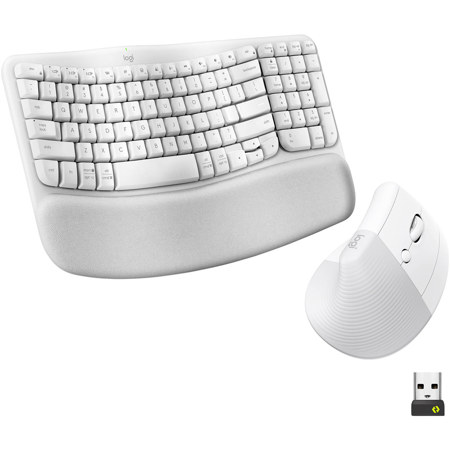 Logitech Wave Keys and Lift Ergonomic Wireless Keyboard & Mouse Combo, Off-White