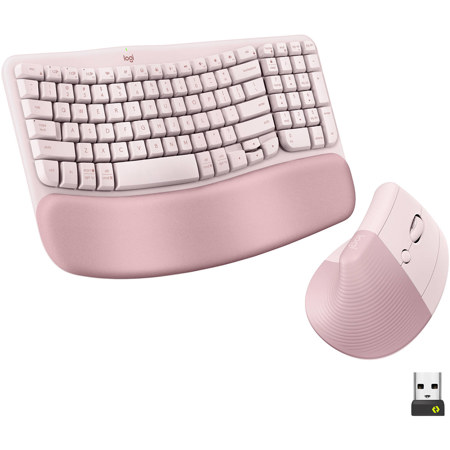 Logitech Wave Keys and Lift Ergonomic Wireless Keyboard and Mouse Combo, Rose