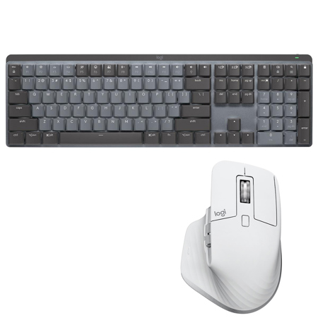 Logitech MX Mechanical Wireless Illuminated Keyboard, Linear Switches, Graphite with MX Master 3S Pale Gray Mouse