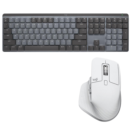 Logitech MX Mechanical Wireless Illuminated Keyboard, Tactile Quiet Switches, Graphite with MX Master 3S Pale Gray Mouse