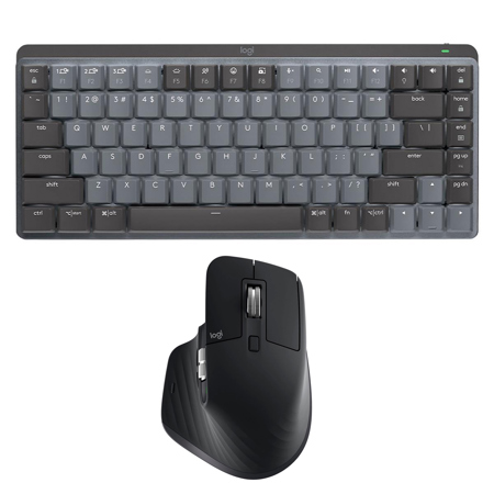 Logitech MX Mechanical Mini Wireless Illuminated Keyboard, Tactile Quiet Switches, Graphite with MX Master 3S Black Mouse