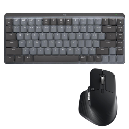 Logitech MX Mechanical Mini Wireless Keyboard, Linear, Graphite w/3S Black Mouse