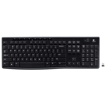 Logitech K270 Wireless RF USB Keyboard, 8 Hot-Keys, Black