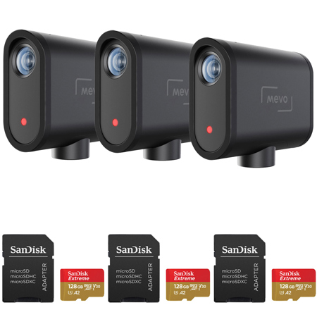 Mevo Start All-In-One Full HD Live Streaming Camera with 128GB microSDXC Memory Card and Adapter, 3-Pack